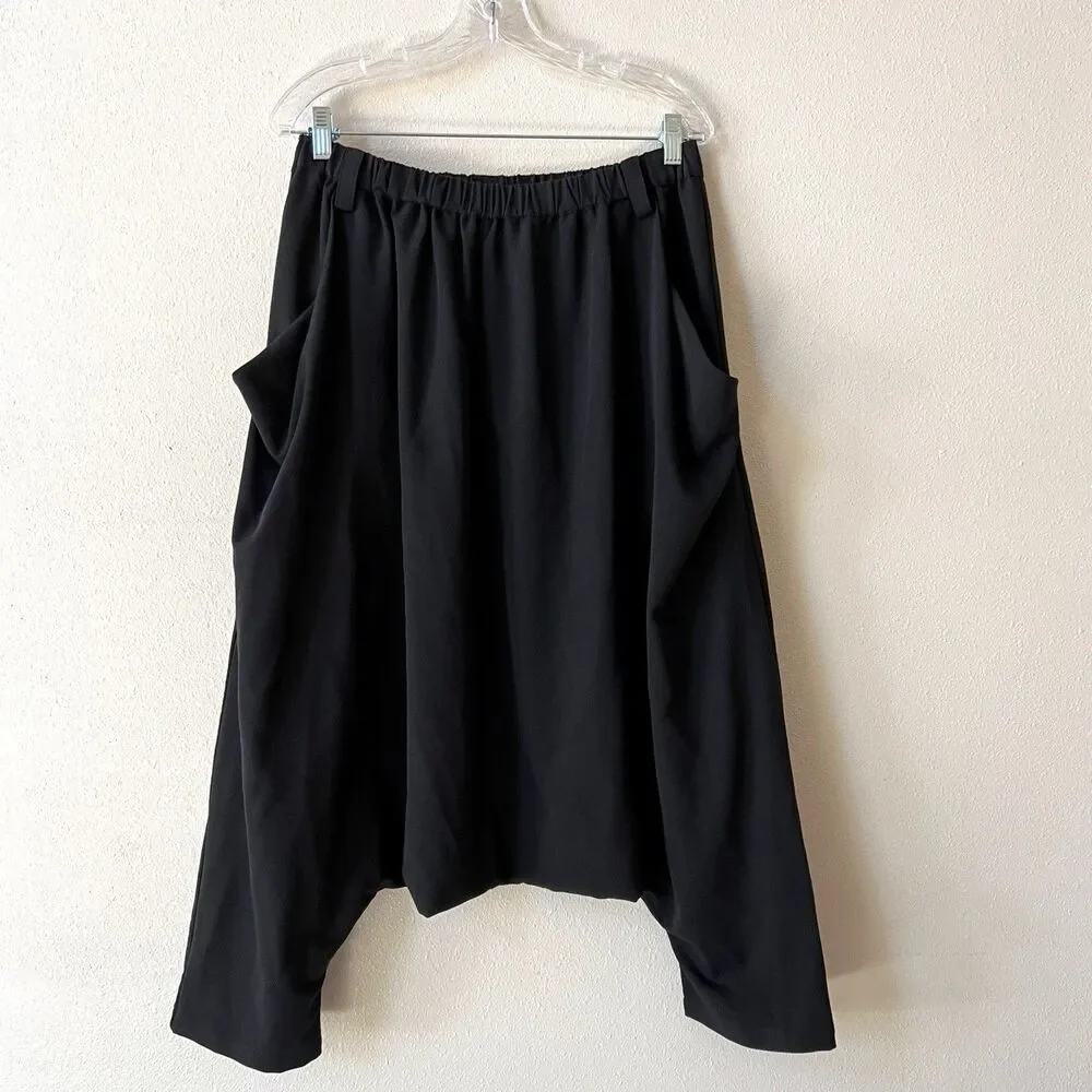 Moyuru Black Harem Pants Size Large With Pockets Artsy Lagenlook Rayon Polyester - Picture 4 of 5